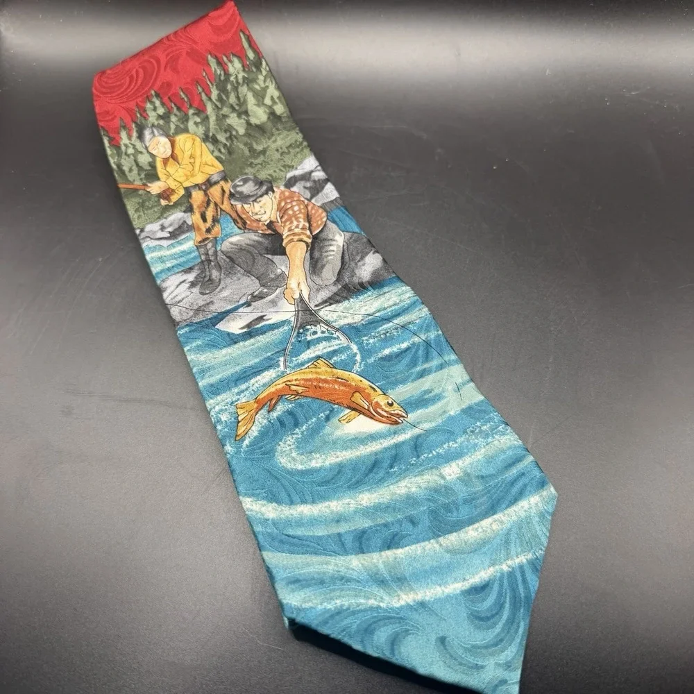 90's Vintage Field & Stream Silk Trout Fishing Novelty Tie 4